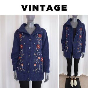 Vintage Blue Floral Embroidered Jacket